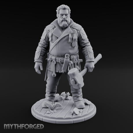 Wrench-Belted Hammer-Dragging Human Wanderer Miniature for Dungeons and Dragons, Pathfinder or other TTRPGs
