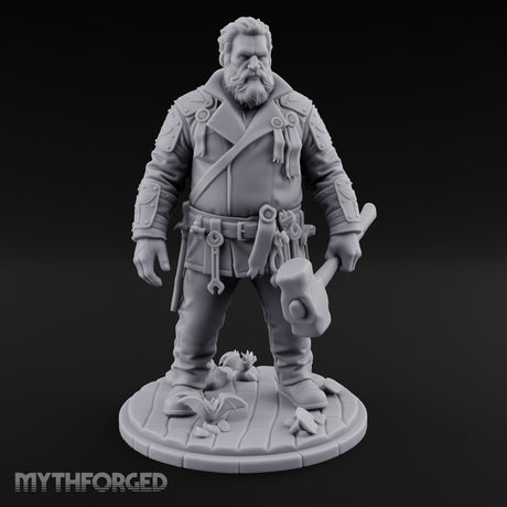 Wrench-Belted Hammer-Dragging Human Wanderer Miniature for Dungeons and Dragons, Pathfinder or other TTRPGs