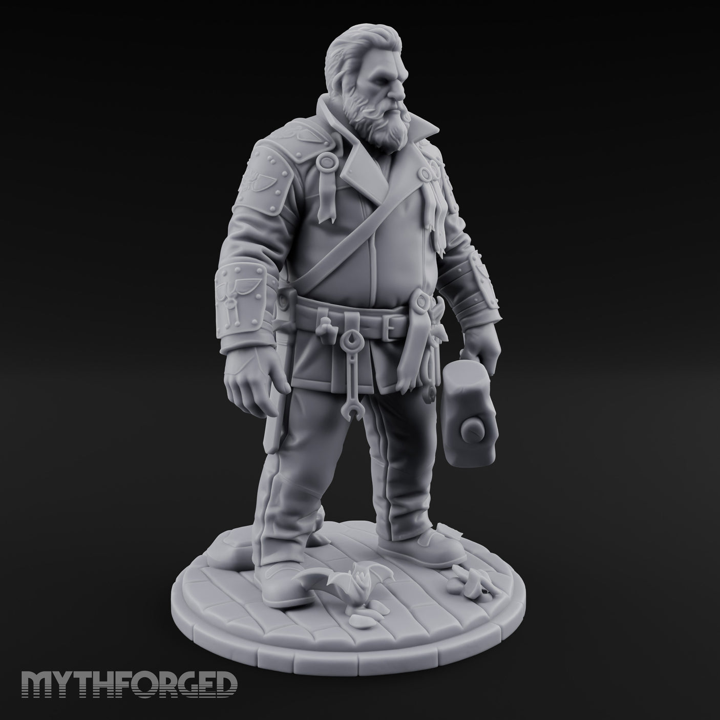 Wrench-Belted Hammer-Dragging Human Wanderer Miniature for Dungeons and Dragons, Pathfinder or other TTRPGs