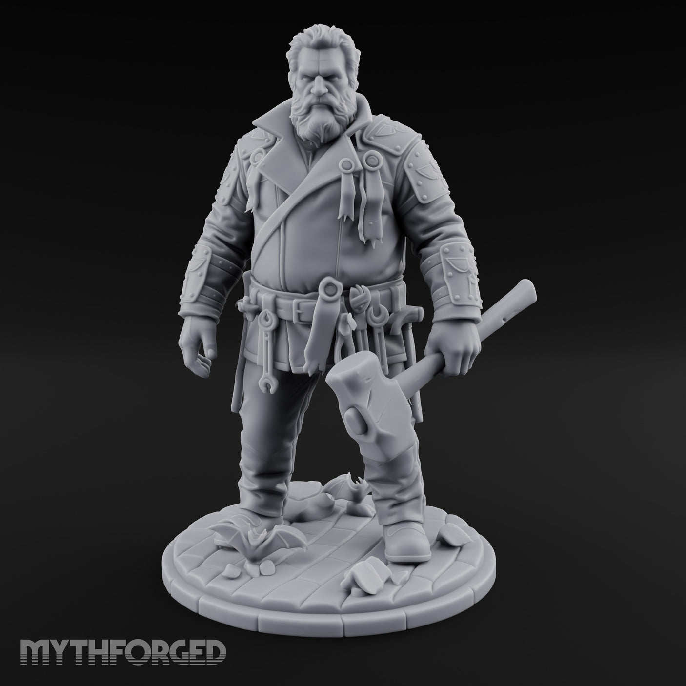 Wrench-Belted Hammer-Dragging Human Wanderer Miniature for Dungeons and Dragons, Pathfinder or other TTRPGs