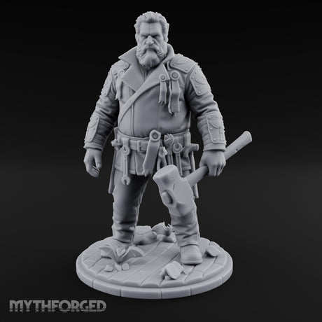 Wrench-Belted Hammer-Dragging Human Wanderer Miniature for Dungeons and Dragons, Pathfinder or other TTRPGs