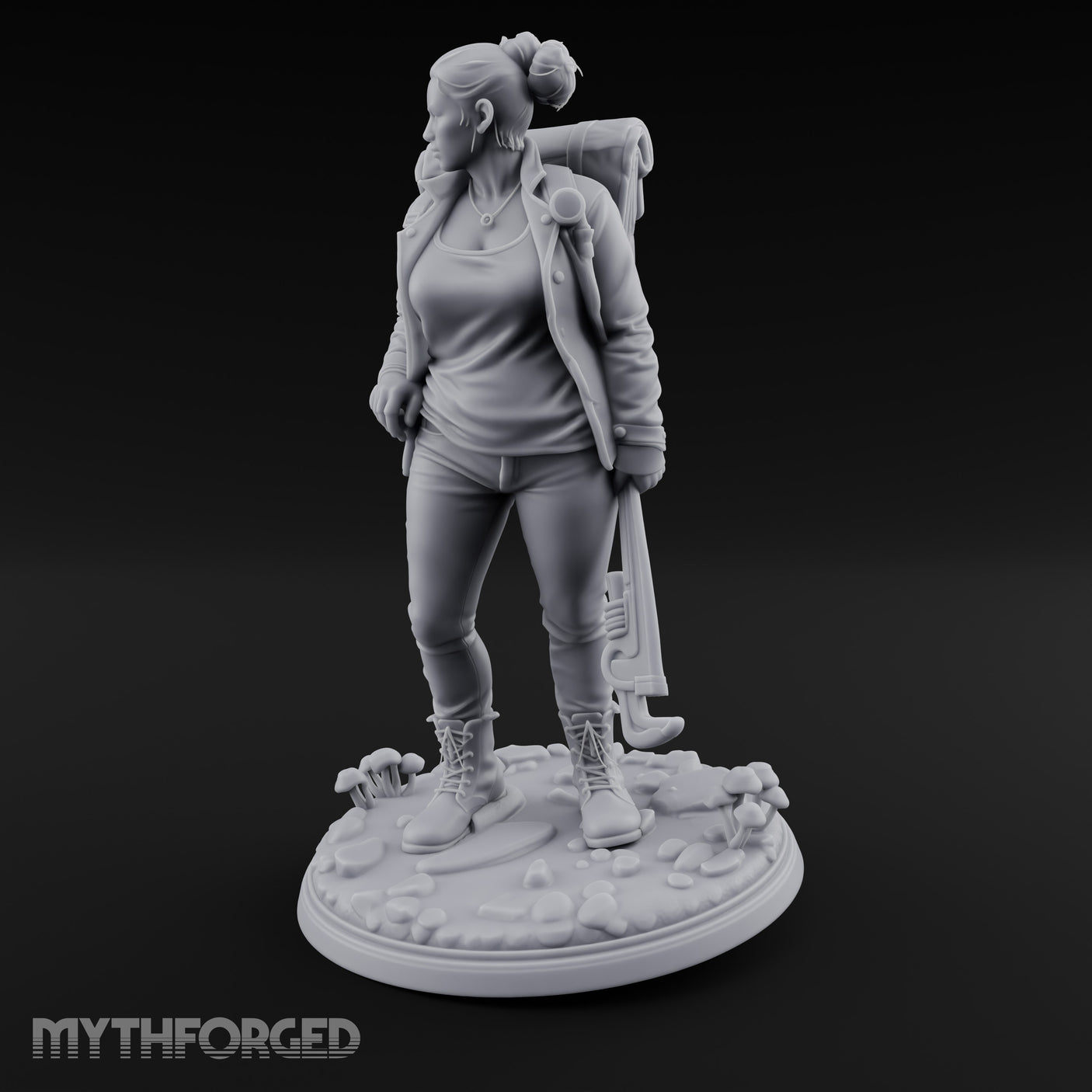 Wrench Dragging Backpacked Human Survivor Miniature for Dungeons and Dragons, Pathfinder or other TTRPGs