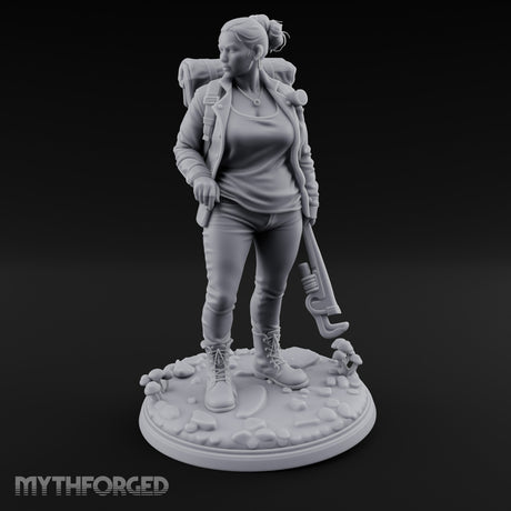 Wrench Dragging Backpacked Human Survivor Miniature for Dungeons and Dragons, Pathfinder or other TTRPGs