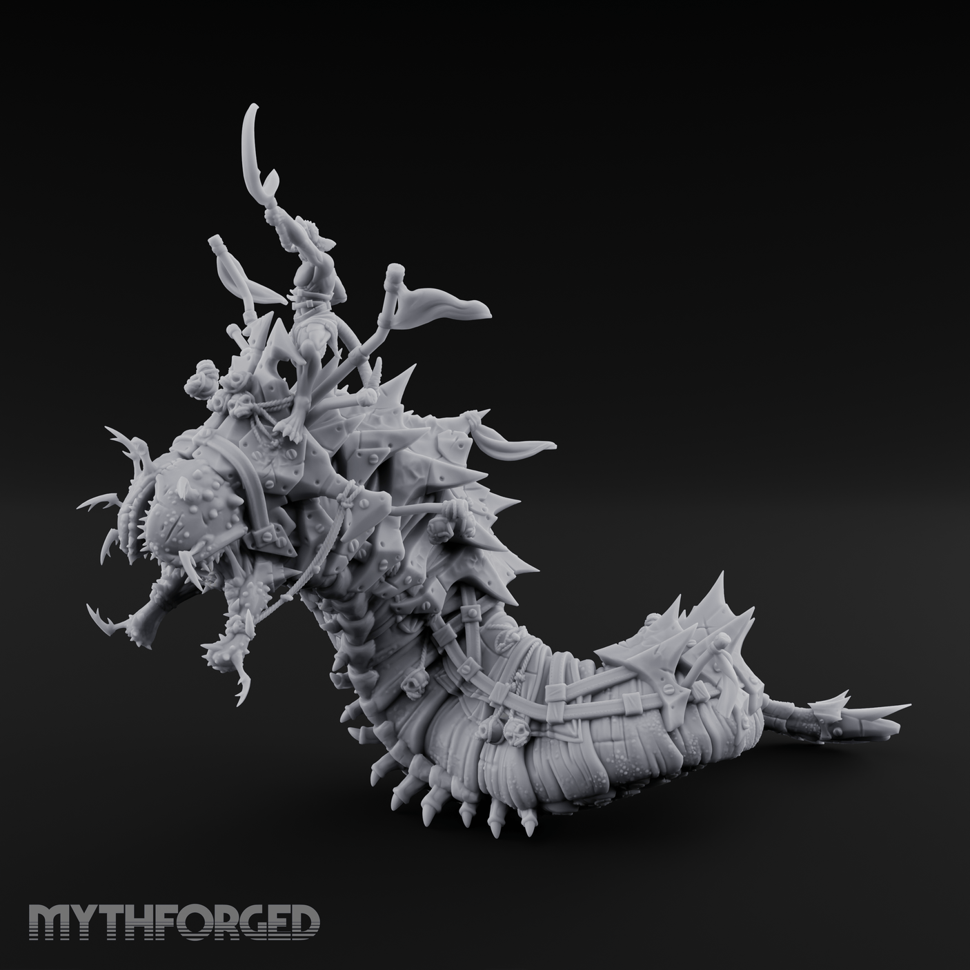 Rider Aloft Purple Worm Monstrosity Miniature for Dungeons and Dragons, Pathfinder or other TTRPGs