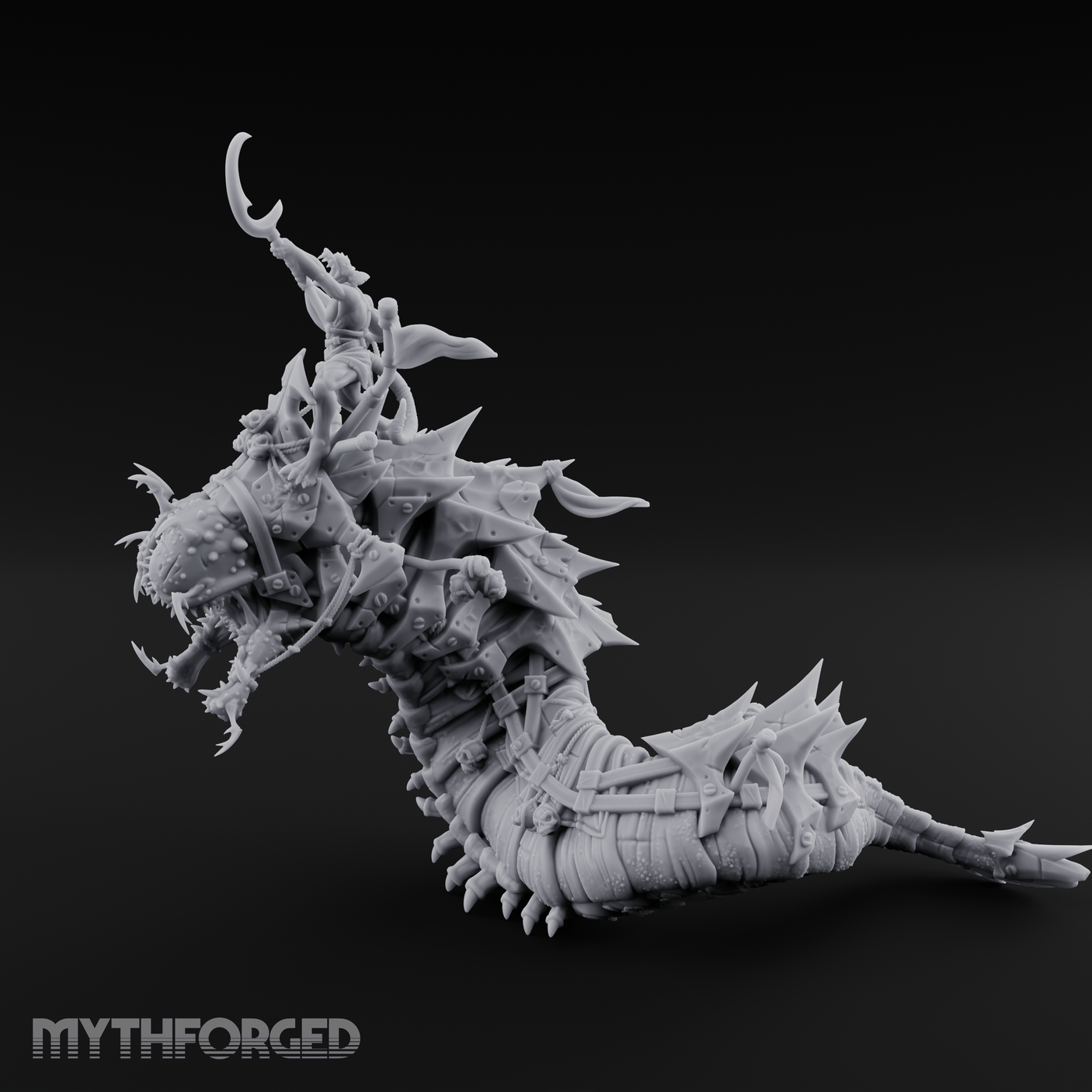 Rider Aloft Purple Worm Monstrosity Miniature for Dungeons and Dragons, Pathfinder or other TTRPGs