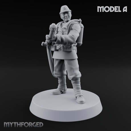 Shouldering The Flamethrower World War 2 Japanese Soldiers A Miniature for Dungeons and Dragons, Pathfinder or other TTRPGs