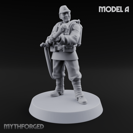 Shouldering The Flamethrower World War 2 Japanese Soldiers A Miniature for Dungeons and Dragons, Pathfinder or other TTRPGs