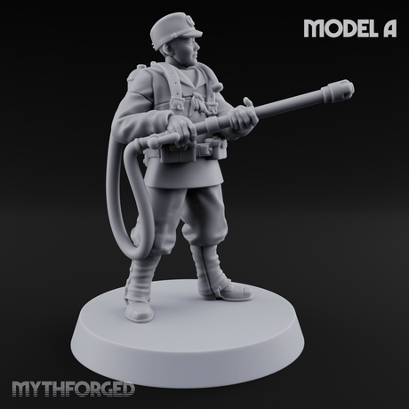 Shouldering The Flamethrower World War 2 Japanese Soldiers A Miniature for Dungeons and Dragons, Pathfinder or other TTRPGs