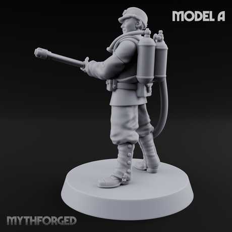 Shouldering The Flamethrower World War 2 Japanese Soldiers A Miniature for Dungeons and Dragons, Pathfinder or other TTRPGs