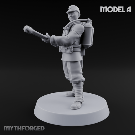 Shouldering The Flamethrower World War 2 Japanese Soldiers A Miniature for Dungeons and Dragons, Pathfinder or other TTRPGs