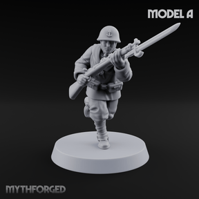 Bayonet Charging World War 2 Japanese Riflemen A Miniature for Dungeons and Dragons, Pathfinder or other TTRPGs