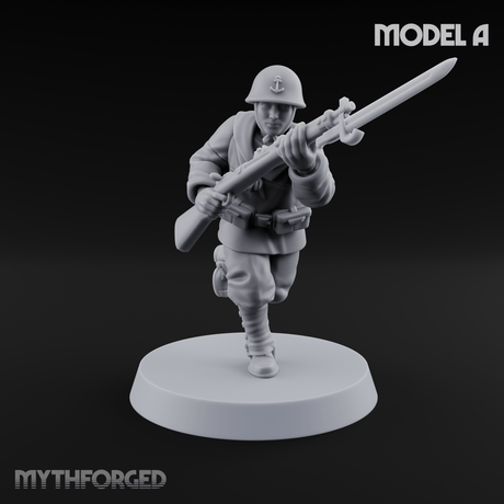 Bayonet Charging World War 2 Japanese Riflemen A Miniature for Dungeons and Dragons, Pathfinder or other TTRPGs