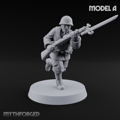 Bayonet Charging World War 2 Japanese Riflemen A Miniature for Dungeons and Dragons, Pathfinder or other TTRPGs