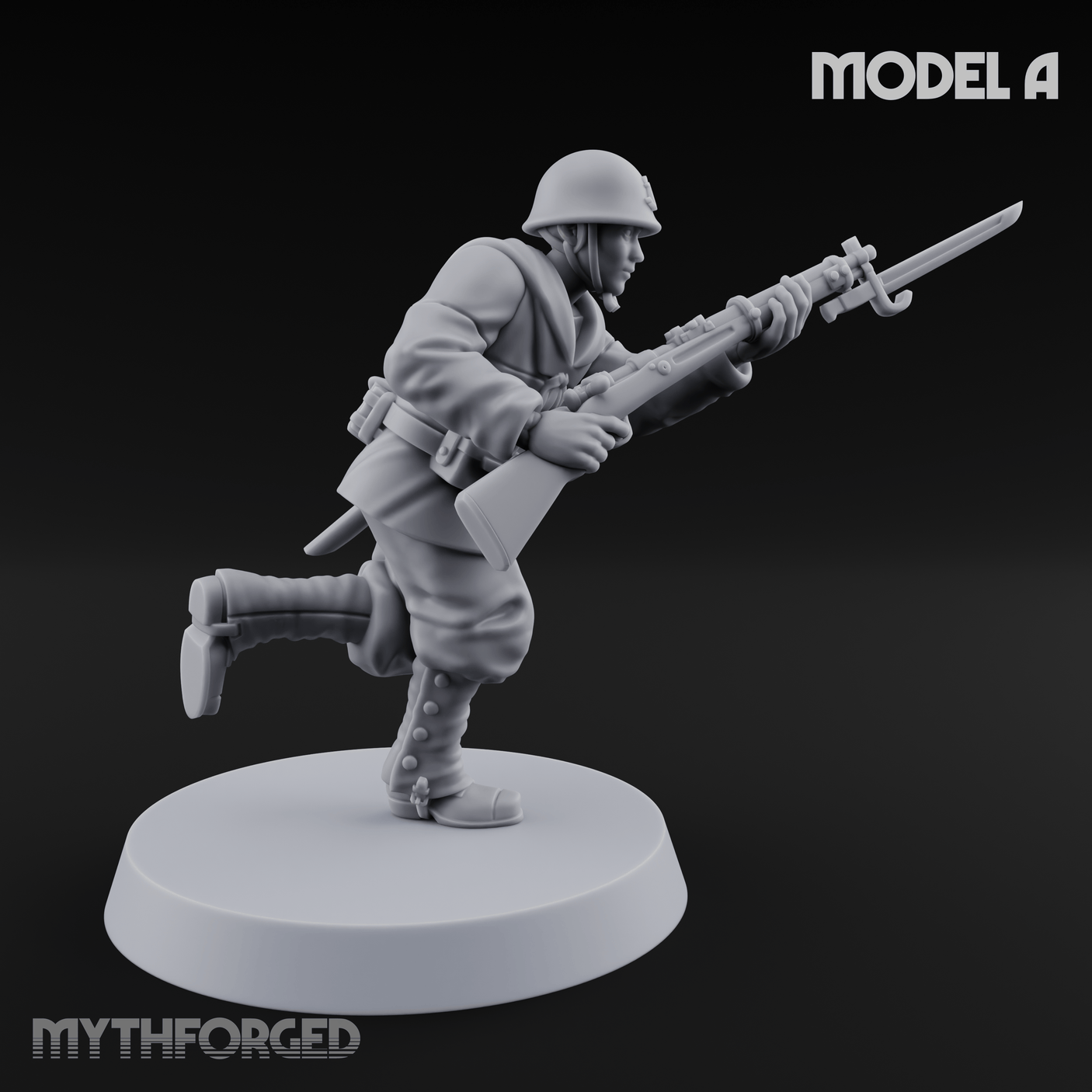 Bayonet Charging World War 2 Japanese Riflemen A Miniature for Dungeons and Dragons, Pathfinder or other TTRPGs