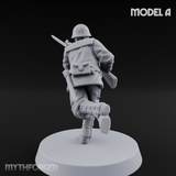 Bayonet Charging World War 2 Japanese Riflemen A Miniature for Dungeons and Dragons, Pathfinder or other TTRPGs
