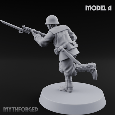 Bayonet Charging World War 2 Japanese Riflemen A Miniature for Dungeons and Dragons, Pathfinder or other TTRPGs