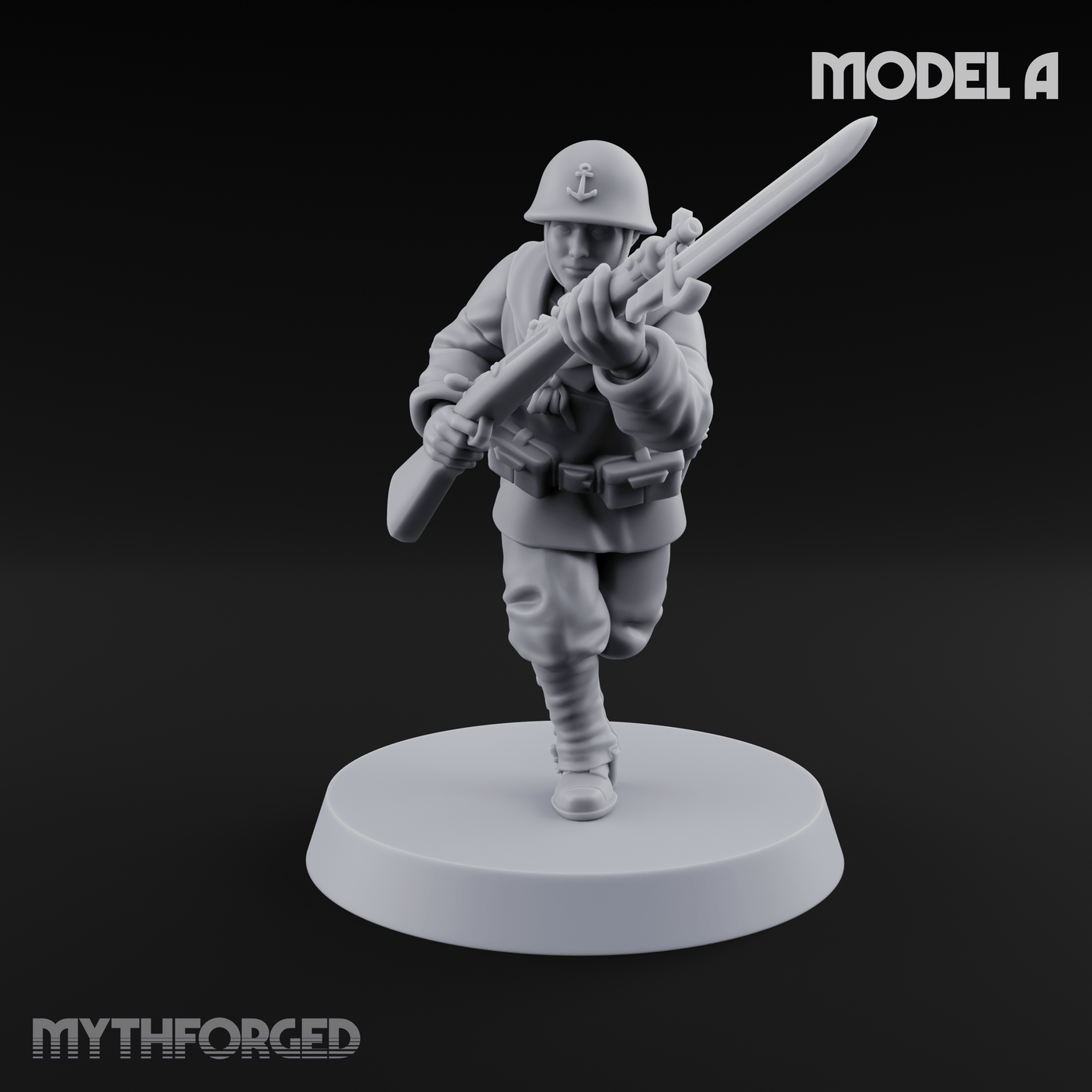 Bayonet Charging World War 2 Japanese Riflemen A Miniature for Dungeons and Dragons, Pathfinder or other TTRPGs