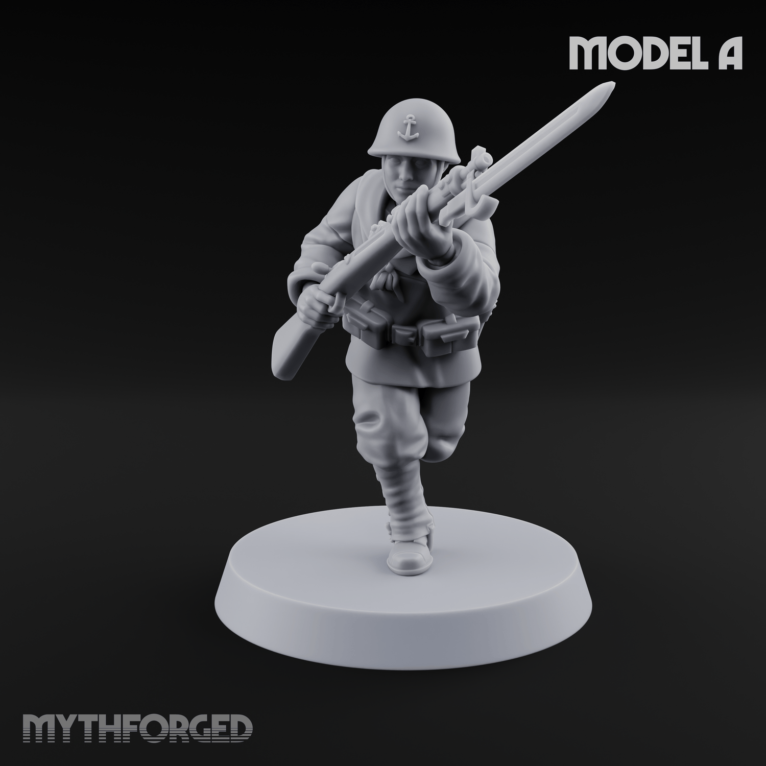Bayonet Charging World War 2 Japanese Riflemen A Miniature for Dungeons and Dragons, Pathfinder or other TTRPGs
