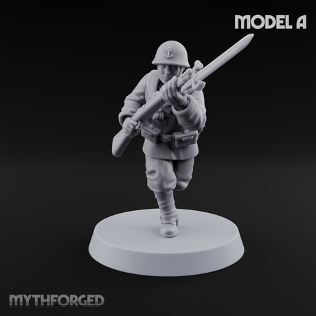 Bayonet Charging World War 2 Japanese Riflemen A Miniature for Dungeons and Dragons, Pathfinder or other TTRPGs