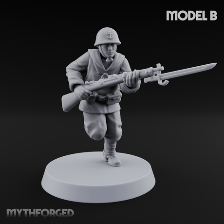 Bayonet Charging World War 2 Japanese Riflemen B Miniature for Dungeons and Dragons, Pathfinder or other TTRPGs