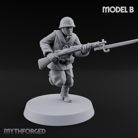 Bayonet Charging World War 2 Japanese Riflemen B Miniature for Dungeons and Dragons, Pathfinder or other TTRPGs