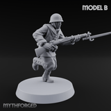 Bayonet Charging World War 2 Japanese Riflemen B Miniature for Dungeons and Dragons, Pathfinder or other TTRPGs