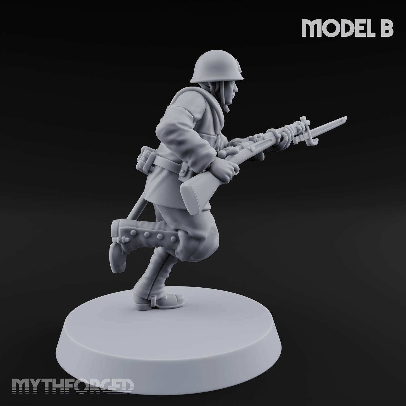 Bayonet Charging World War 2 Japanese Riflemen B Miniature for Dungeons and Dragons, Pathfinder or other TTRPGs