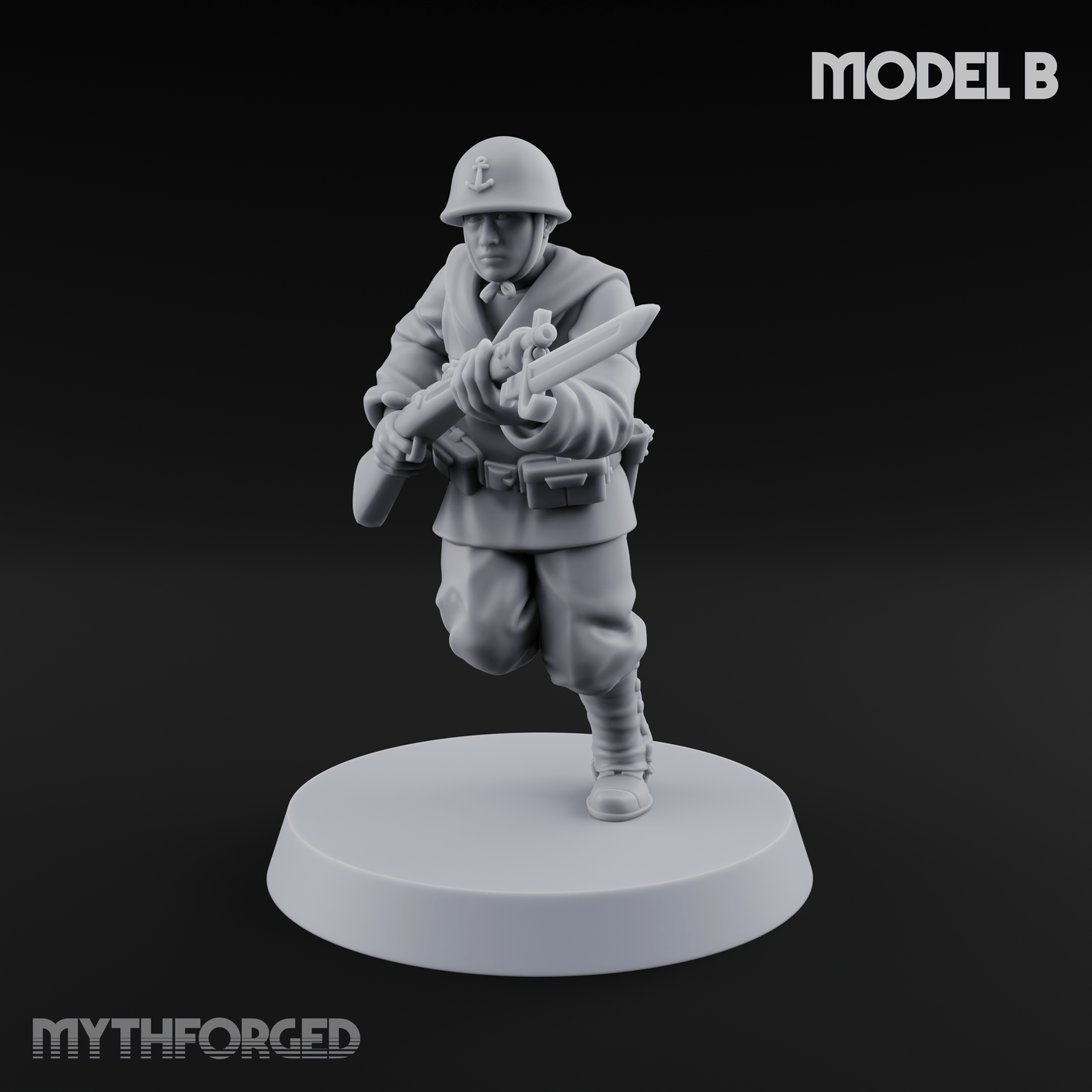 Bayonet Charging World War 2 Japanese Riflemen B Miniature for Dungeons and Dragons, Pathfinder or other TTRPGs