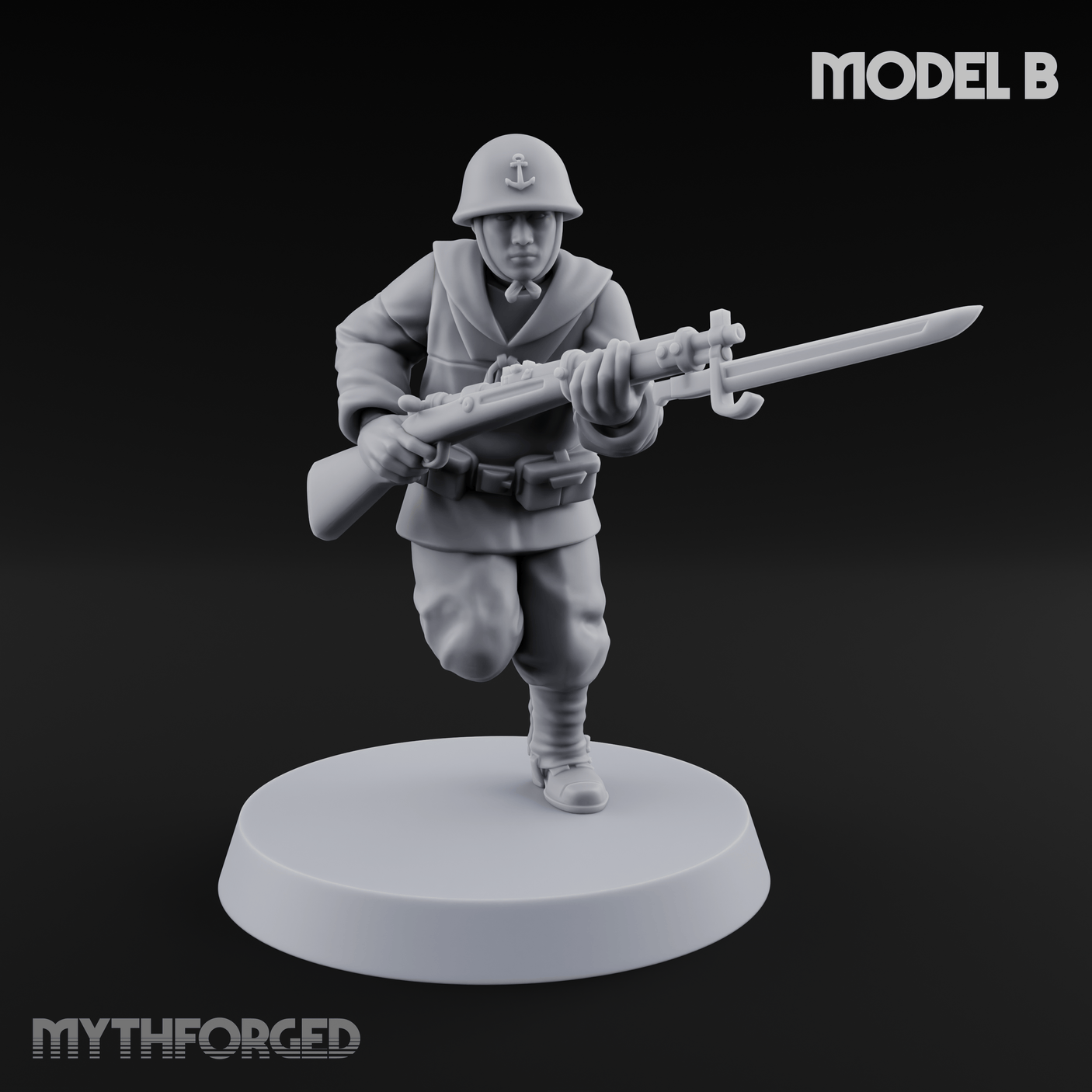 Bayonet Charging World War 2 Japanese Riflemen B Miniature for Dungeons and Dragons, Pathfinder or other TTRPGs