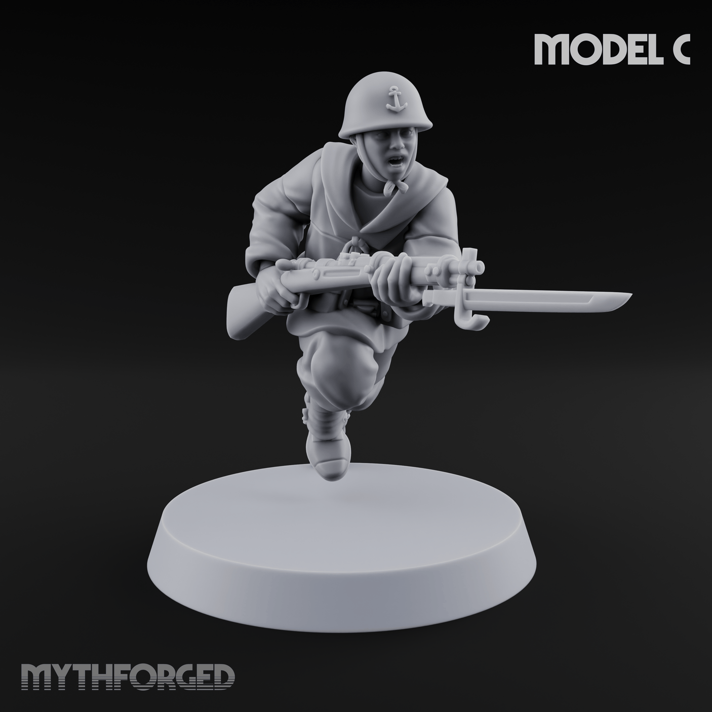 Bayonet Charging World War 2 Japanese Riflemen Miniature for Dungeons and Dragons, Pathfinder or other TTRPGs