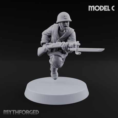 Bayonet Charging World War 2 Japanese Riflemen Miniature for Dungeons and Dragons, Pathfinder or other TTRPGs