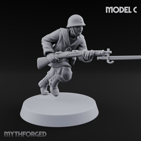 Bayonet Charging World War 2 Japanese Riflemen Miniature for Dungeons and Dragons, Pathfinder or other TTRPGs
