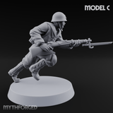 Bayonet Charging World War 2 Japanese Riflemen C Miniature for Dungeons and Dragons, Pathfinder or other TTRPGs