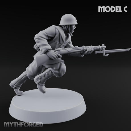 Bayonet Charging World War 2 Japanese Riflemen C Miniature for Dungeons and Dragons, Pathfinder or other TTRPGs