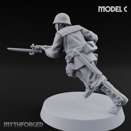 Bayonet Charging World War 2 Japanese Riflemen C Miniature for Dungeons and Dragons, Pathfinder or other TTRPGs