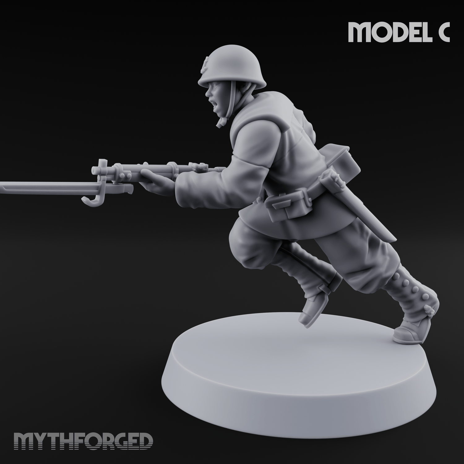 Bayonet Charging World War 2 Japanese Riflemen C Miniature for Dungeons and Dragons, Pathfinder or other TTRPGs