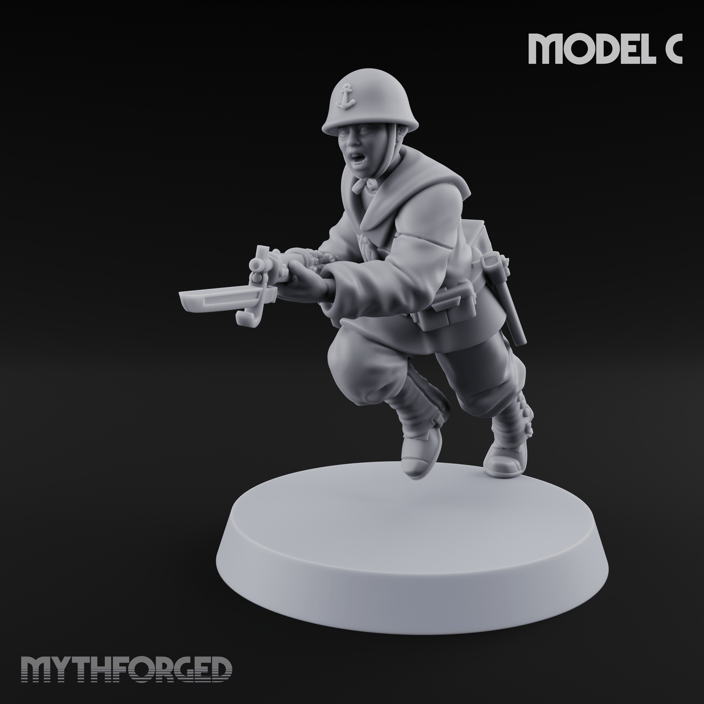 Bayonet Charging World War 2 Japanese Riflemen C Miniature for Dungeons and Dragons, Pathfinder or other TTRPGs
