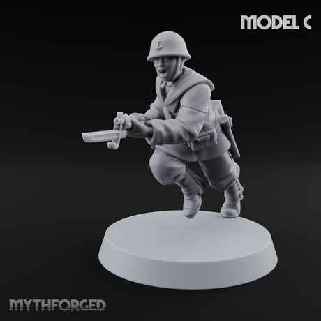 Bayonet Charging World War 2 Japanese Riflemen C Miniature for Dungeons and Dragons, Pathfinder or other TTRPGs