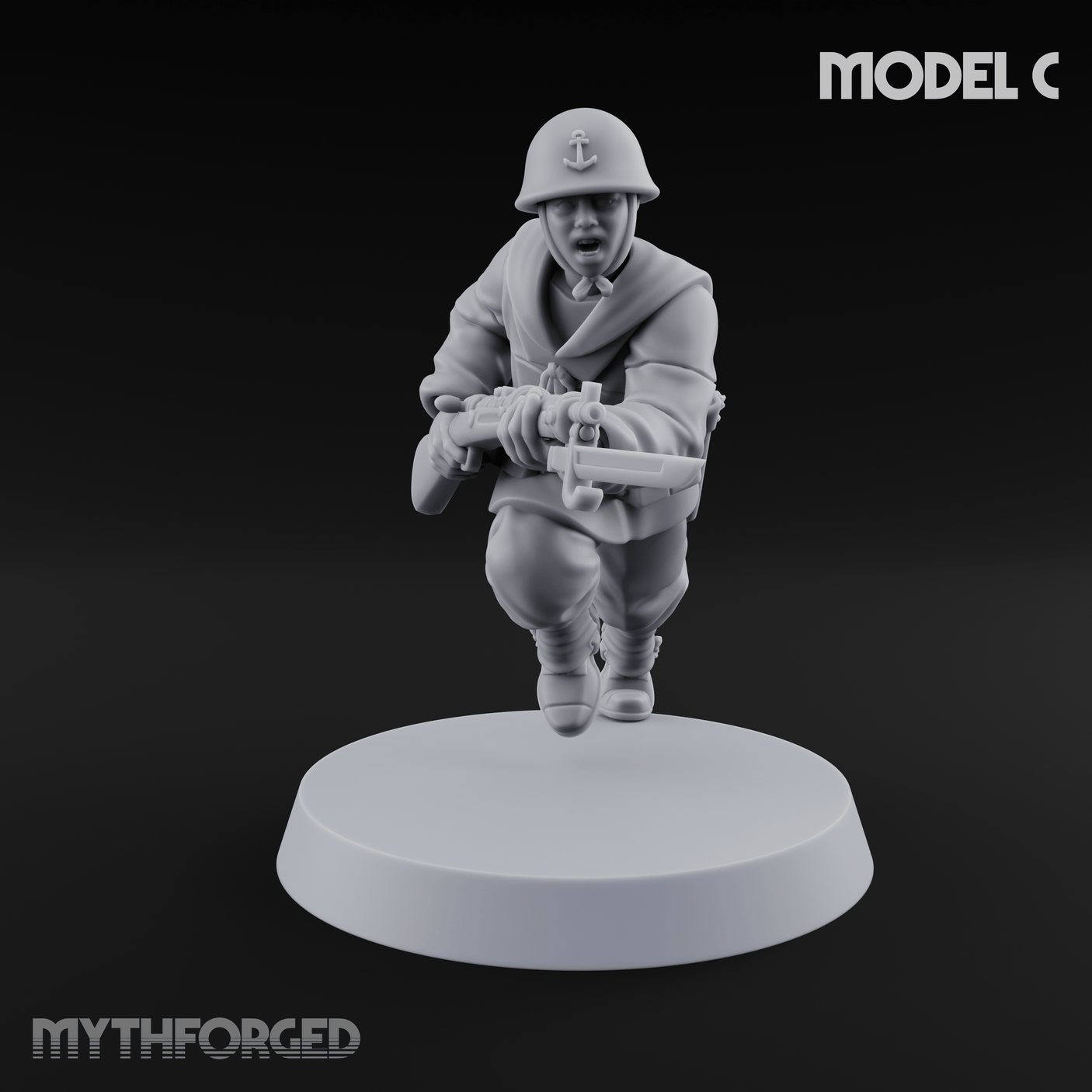 Bayonet Charging World War 2 Japanese Riflemen C Miniature for Dungeons and Dragons, Pathfinder or other TTRPGs