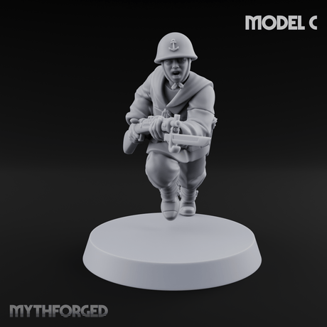 Bayonet Charging World War 2 Japanese Riflemen C Miniature for Dungeons and Dragons, Pathfinder or other TTRPGs
