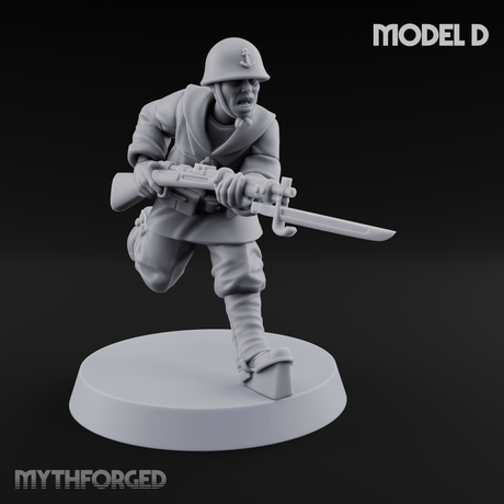 Bayonet Charging World War 2 Japanese Riflemen D Miniature for Dungeons and Dragons, Pathfinder or other TTRPGs