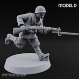 Bayonet Charging World War 2 Japanese Riflemen D Miniature for Dungeons and Dragons, Pathfinder or other TTRPGs