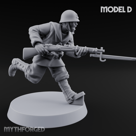 Bayonet Charging World War 2 Japanese Riflemen D Miniature for Dungeons and Dragons, Pathfinder or other TTRPGs