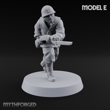 Bayonet Charging World War 2 Japanese Riflemen E Miniature for Dungeons and Dragons, Pathfinder or other TTRPGs