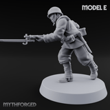 Bayonet Charging World War 2 Japanese Riflemen E Miniature for Dungeons and Dragons, Pathfinder or other TTRPGs