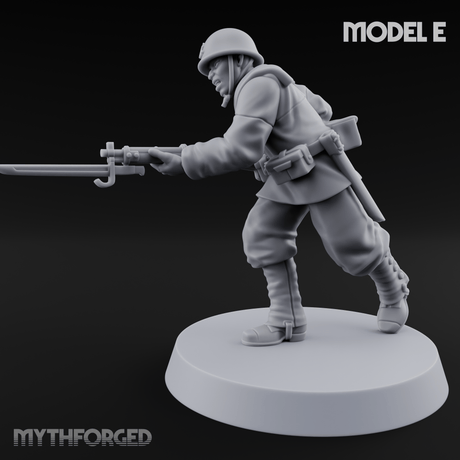 Bayonet Charging World War 2 Japanese Riflemen E Miniature for Dungeons and Dragons, Pathfinder or other TTRPGs