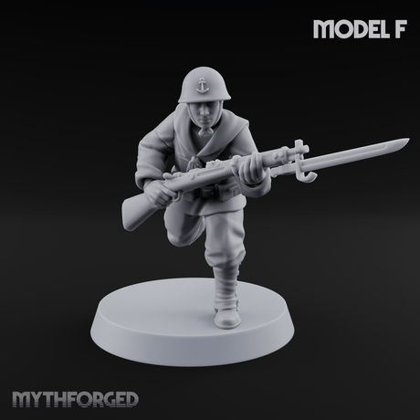 Bayonet Charging World War 2 Japanese Riflemen Miniature for Dungeons and Dragons, Pathfinder or other TTRPGs