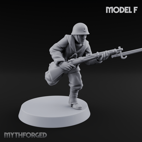 Bayonet Charging World War 2 Japanese Riflemen F Miniature for Dungeons and Dragons, Pathfinder or other TTRPGs