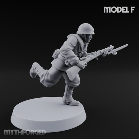 Bayonet Charging World War 2 Japanese Riflemen F Miniature for Dungeons and Dragons, Pathfinder or other TTRPGs