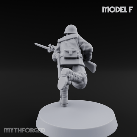 Bayonet Charging World War 2 Japanese Riflemen F Miniature for Dungeons and Dragons, Pathfinder or other TTRPGs